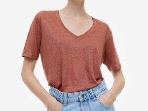 V-neck linen T-shirt