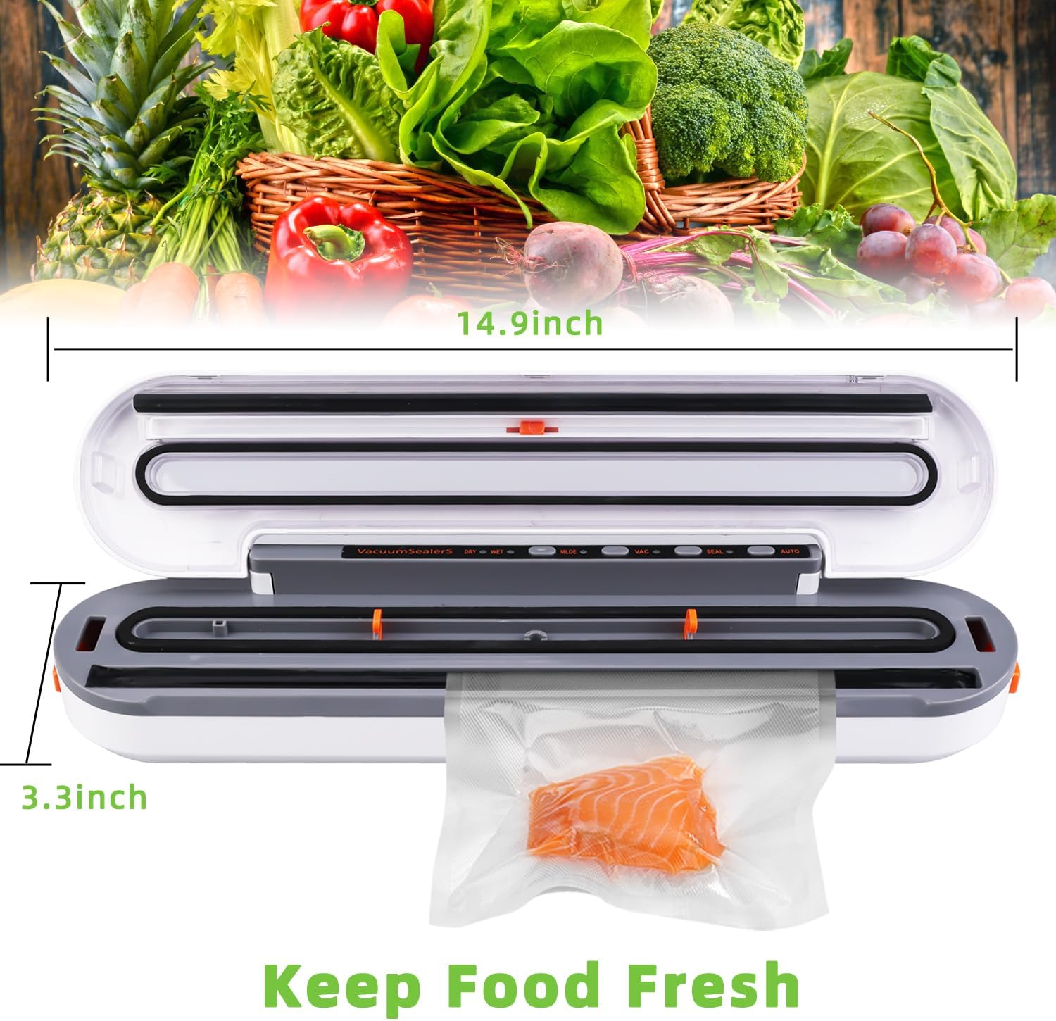 2-in-1 Smart Touch Vacuum Sealer Machine with Built-in Cutter for Wet/Dry Food