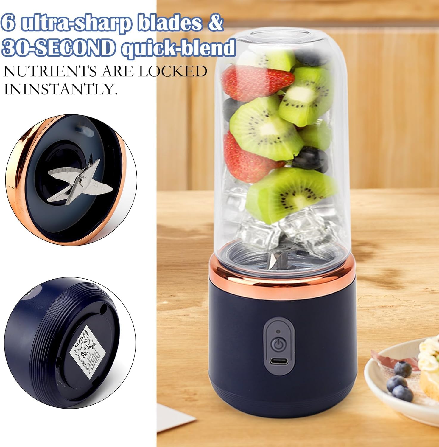 6-Blade Convertible Portable USB Blender