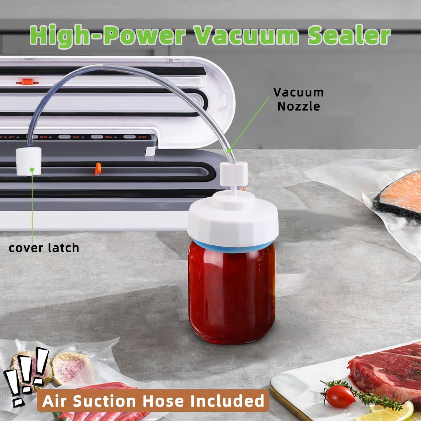 2-in-1 Smart Touch Vacuum Sealer Machine with Built-in Cutter for Wet/Dry Food