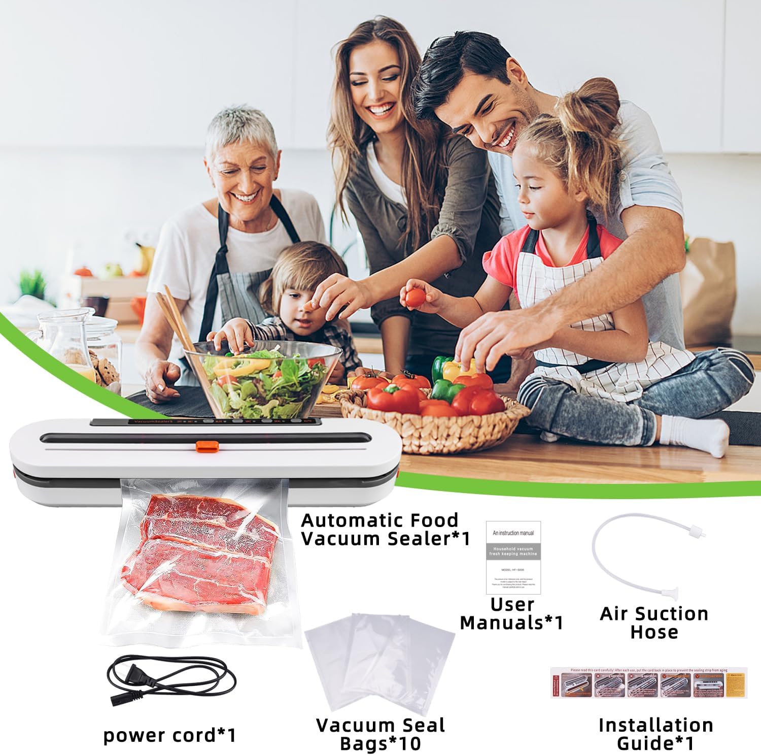 2-in-1 Smart Touch Vacuum Sealer Machine with Built-in Cutter for Wet/Dry Food
